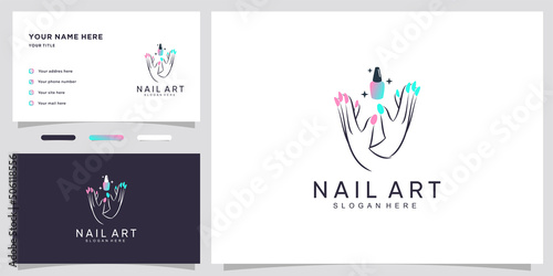 Nail art icon logo with modern concept and business card design Premium Vector