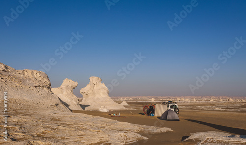 Overnight Camping Stay in the Heart of White Desert Protected Area under the stars of Farafra Oasis  Egypt