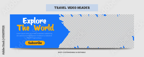 Travel video cover header template. Travel video web banner
