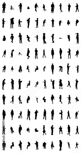 Vector illustration, Outline silhouettes of people, Contour drawing, people silhouette, architecture sketch people , Silhouette of sitting people, Architectural set	
