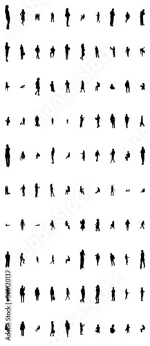 Vector illustration, Outline silhouettes of people, Contour drawing, people silhouette, architecture sketch people , Silhouette of sitting people, Architectural set	
