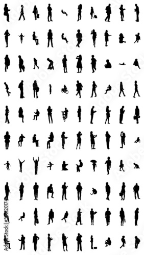Vector illustration, Outline silhouettes of people, Contour drawing, people silhouette, architecture sketch people , Silhouette of sitting people, Architectural set	
