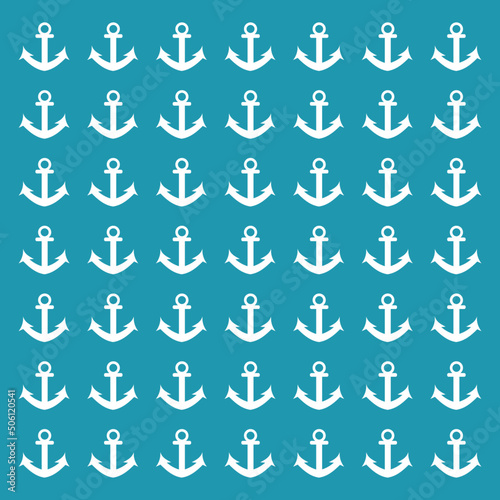 White anchors pattern on ocean blue background