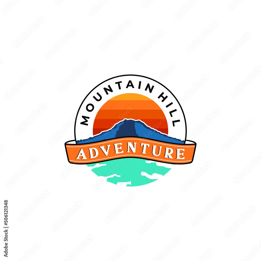 Mountain and sea view logo design. Emblem logo, vintage, badge Mountain and sea view logo design. Emblem logo, vintage, badge