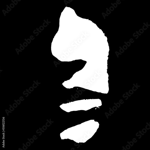 Abstract woman face silhouette illustration. Beauty, fashion, abstract concept. Black and white part of woman face in black shadow background with copy space