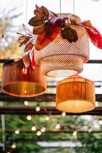 

boho chic light bulb garden lights and greenery. Outdoor boho style party
