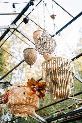 

boho chic light bulb garden lights and greenery. Outdoor boho style party