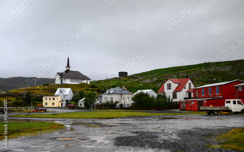 A moody afternoon in the remote village of Holmavík, home of the Museum of Icelandic Sorcery and Witchcraft, Strandir Coast, Westfjords, Iceland photo