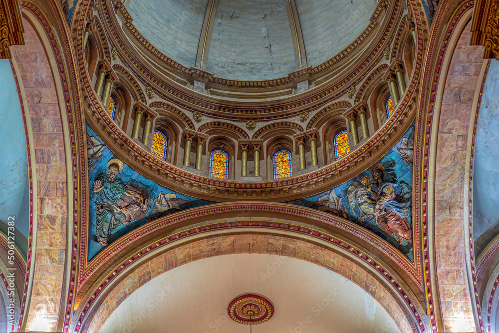 The interior of a cathedral in Cuenca, Ecuador (Cathedral of the Immaculate Conception.)