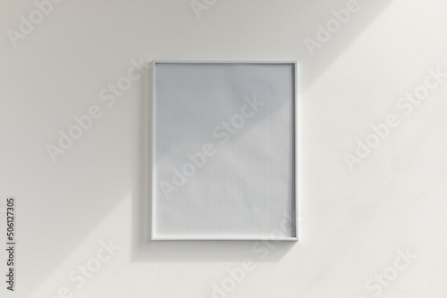 large photo frame on a white wall mockup, changeable design, psd