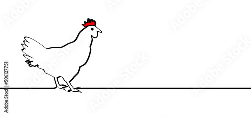 Cartoon stick rooster or hen line pattern. Vector cock logo, Chicken silhouette with red crest. roosters icon or pictogram. two-legged creatures. chicks animal farm.