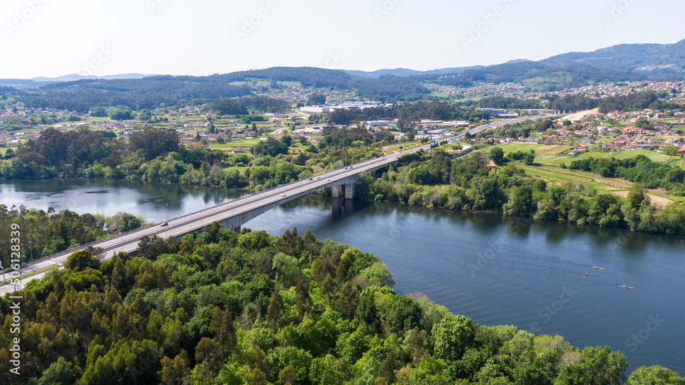 Landscape of a bridge across river minho in Portugal