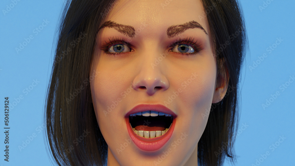 open mouth woman surprise expression cartoon surprised girl on blue background 3D illustration open mouth woman surprise expression cartoon surprised girl on blue background 3D illustration
