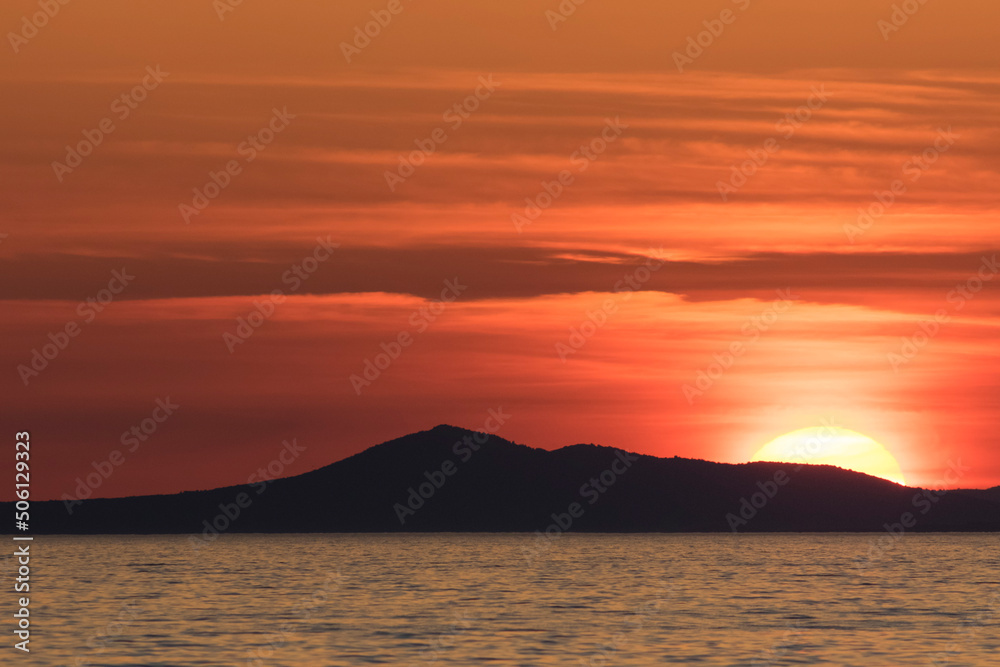 Outstanding sunset on the island Brac, Croatia on Adriatic sea
