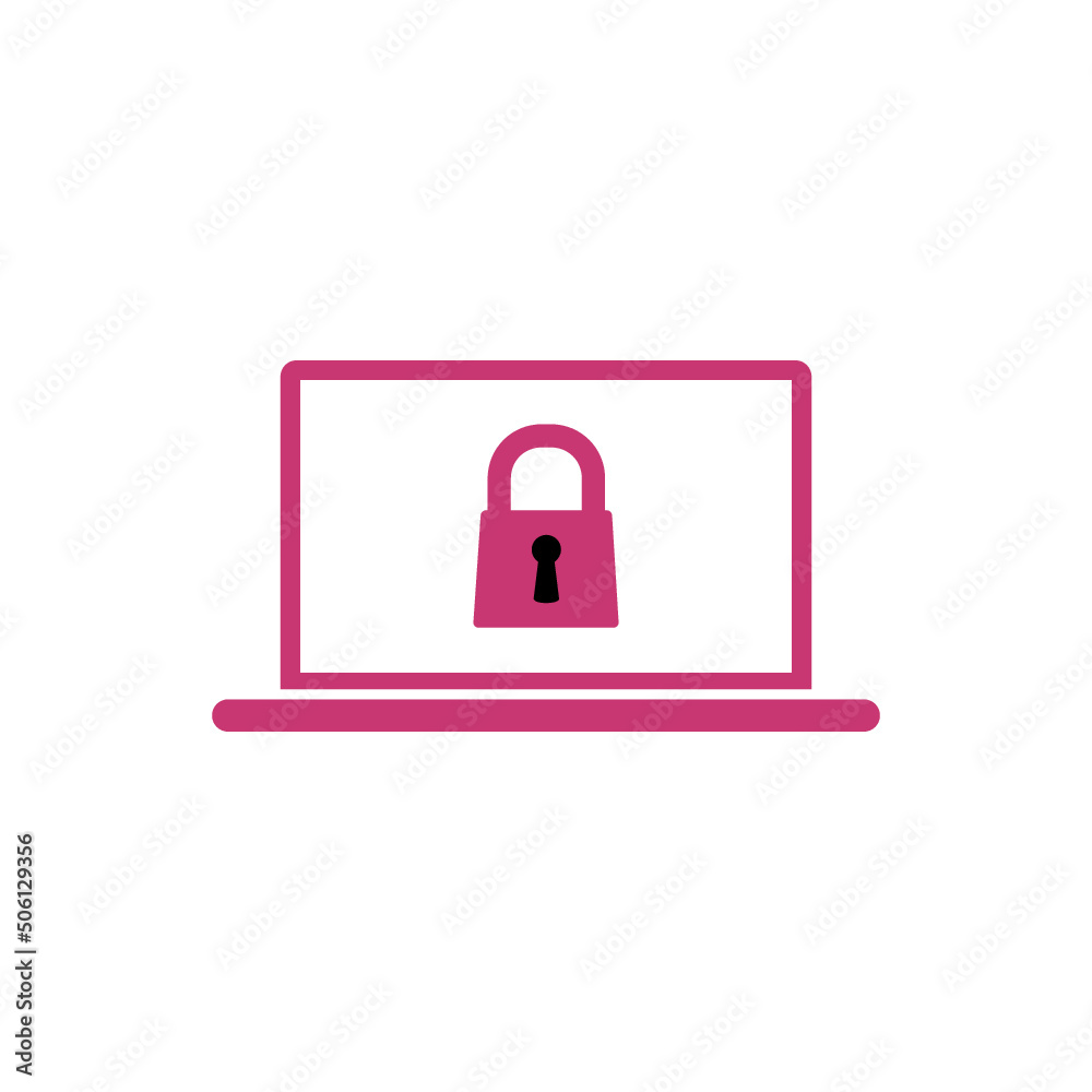 Cyber security icon in flat style. Laptop with lock icon isolated on white background Cyber security icon in flat style. Laptop with lock icon isolated on white background