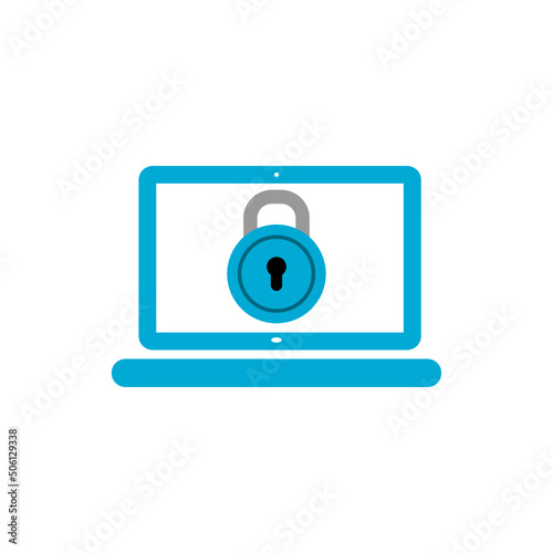 Cyber security icon in flat style. Laptop with lock icon isolated on white background