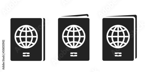 passport icon set. document, tourism and travel symbol. isolated vector image in simple style