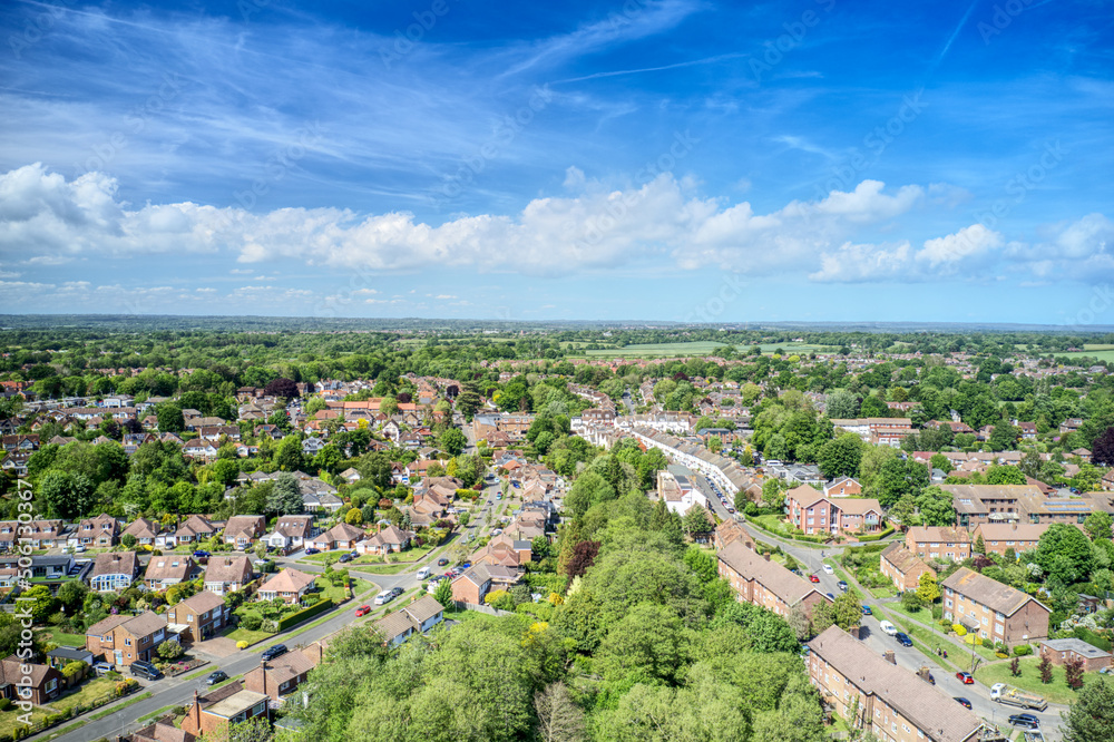 Obraz premium The beautiful village of Hassocks set in the rural countryside of West Sussex near the South Downs, Aerial photo.
