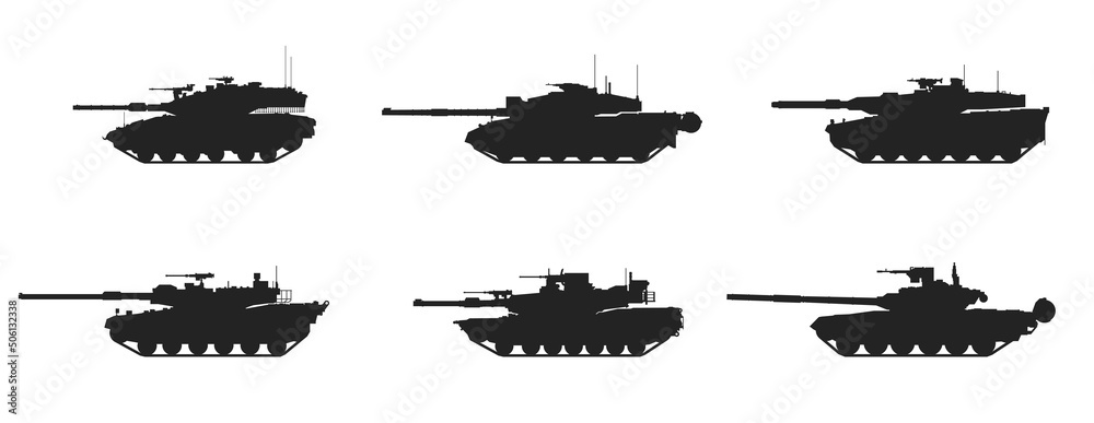tank icon set. weapon, war and army symbol. isolated vector image for military web design - obrazy, fototapety, plakaty 
