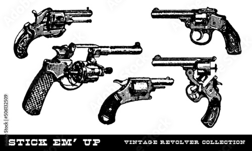 Fotografie, Obraz Vintage Revolver Collection Illustrations