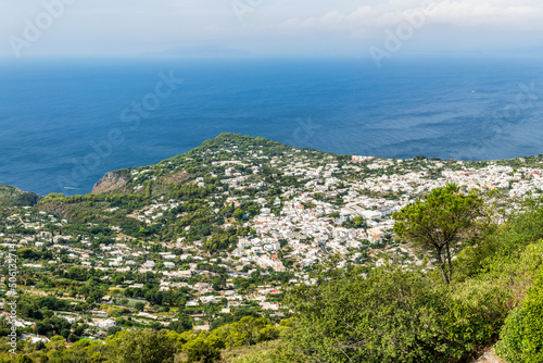 Town of Anacapri seen from top of Monte Solaro, Capri Island, Italy