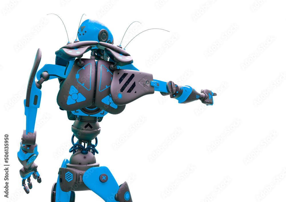 skull bot is pointing the way in a white background rear view skull bot is pointing the way in a white background rear view