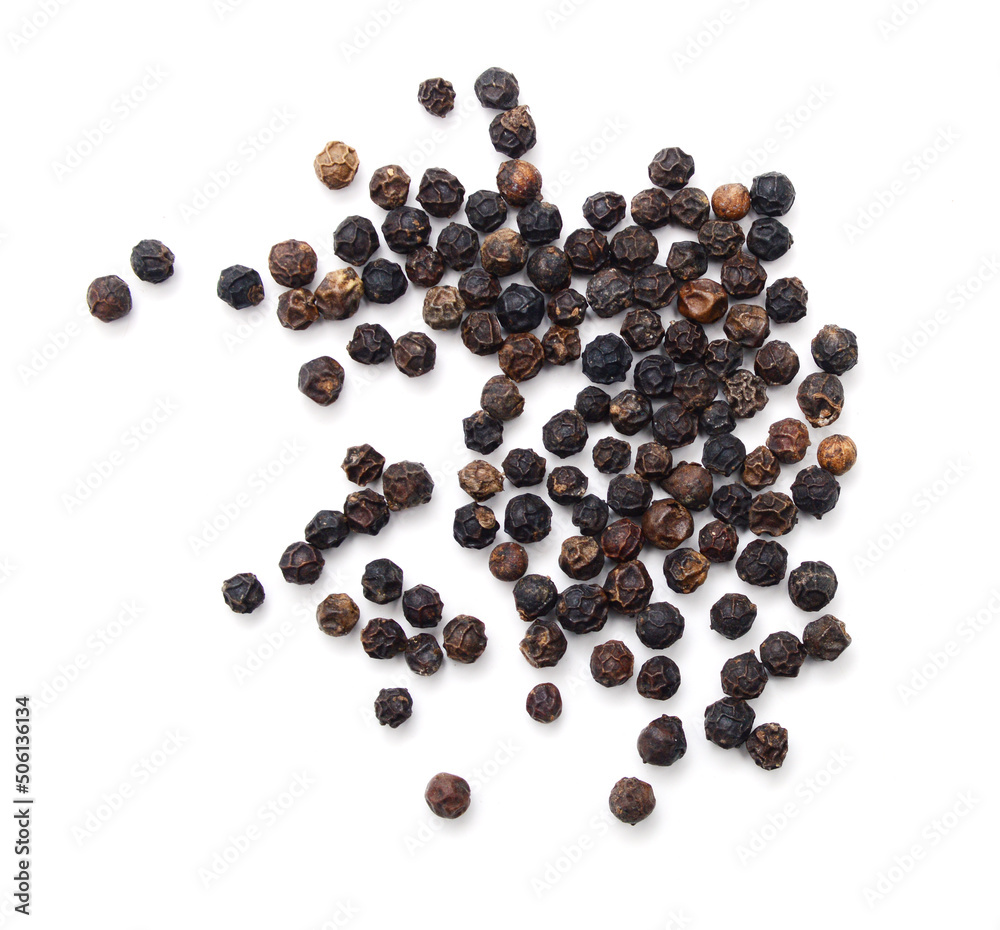 Red and black peppercorns, isolated on white background 