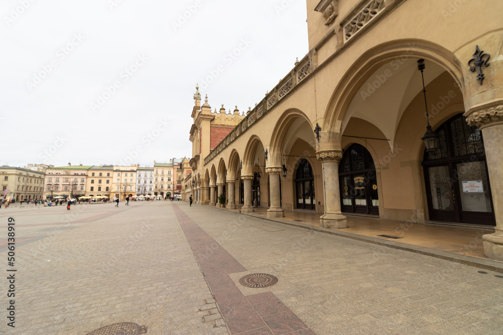 09-03-2022. krakow-poland. The main square in the Old Town of Krakow, cloudy sky