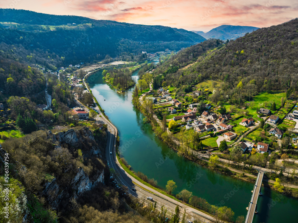 Besancon river side village on the in Burgundy France