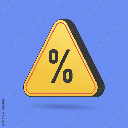 warning sign, attention sign, percentage sign, caution low interest, good deal, 3d rendering