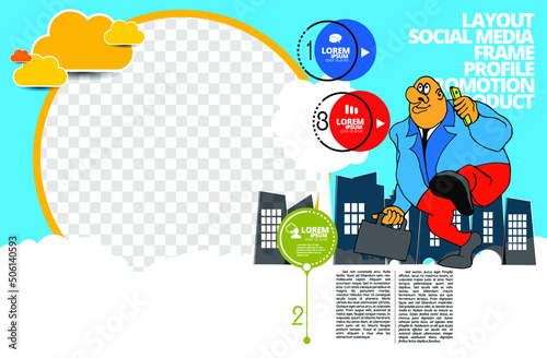 Editable modern template for social media. Promo template for your products. Social media banner with business cartoon people, vector.