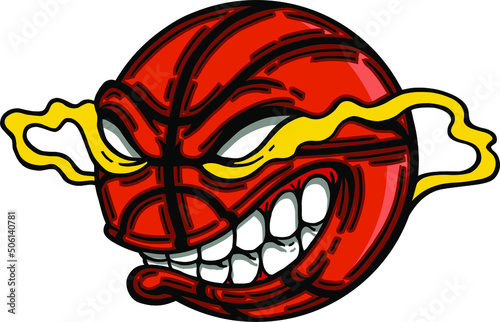 mean basketball mascot with big teeth and glowing eyes for school, college or league