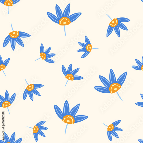 Flowers seamless pattern. Scandinavian style background. Vector illustration for fabric design  gift paper  baby clothes  textiles  cards