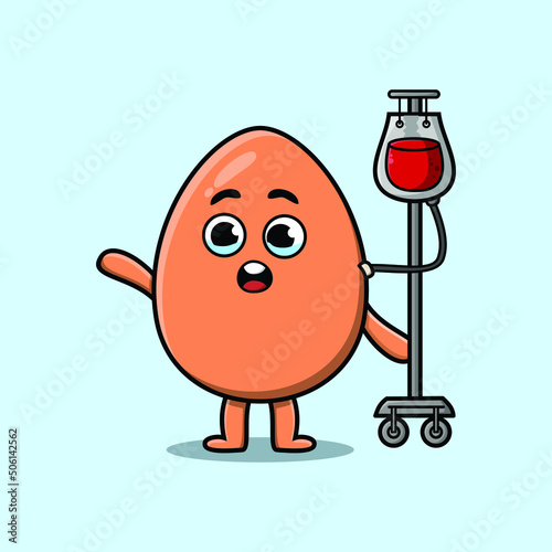 Cute cartoon illustration of brown cute egg having blood transfusion with cute modern style deign