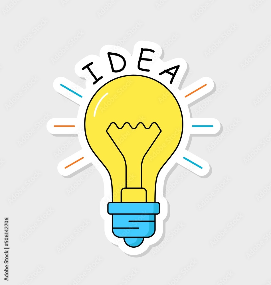 Back to school sticker. Bright badge with large yellow light bulb and inscription. Brainstorming and creative idea. Education and study. Cartoon flat vector illustration isolated on beige background Back to school sticker. Bright badge with large yellow light bulb and inscription. Brainstorming and creative idea. Education and study. Cartoon flat vector illustration isolated on beige background