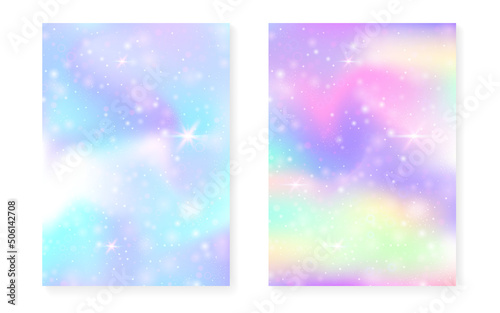 Magic background with princess rainbow gradient. Kawaii unicorn