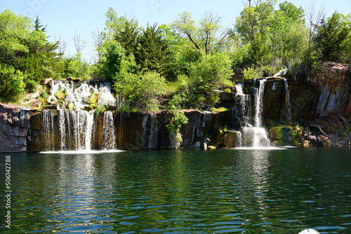 Rock formation  waterfalls  and pond at Daggett Memorial Park in Montello  Wisconsin