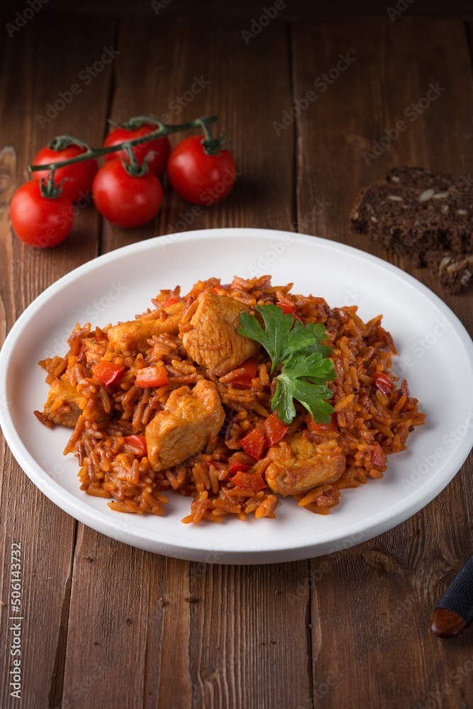 Rice similar to orzo pasta with chicken and vegetables Turkish cuisine Natural food Risoni Rice similar to orzo pasta with chicken and vegetables Turkish cuisine Natural food Risoni