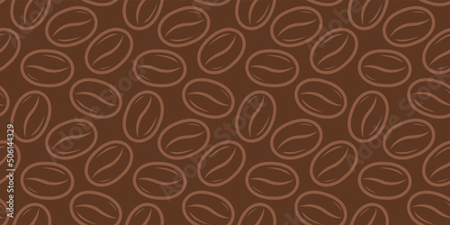 Vector seamless pattern with coffee beans on beige background in retro style.