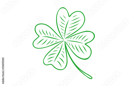 Vector illustration of lucky clover with four leaves in hand drawing style.