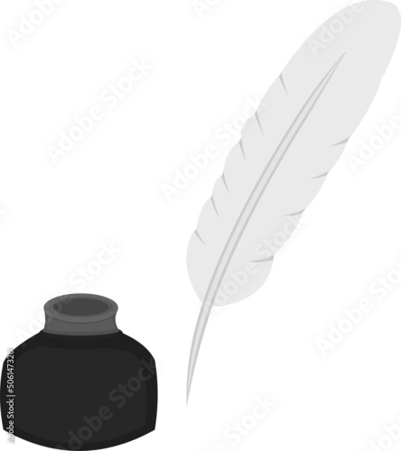 Vector illustration of an inkwell and a quill