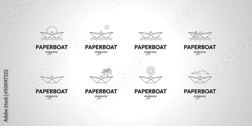 Set of bundle paper boat line art minimal logo vector design illustration
