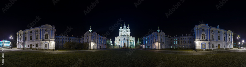 night panorama overlooking the Smolny Cathedral. High quality photo