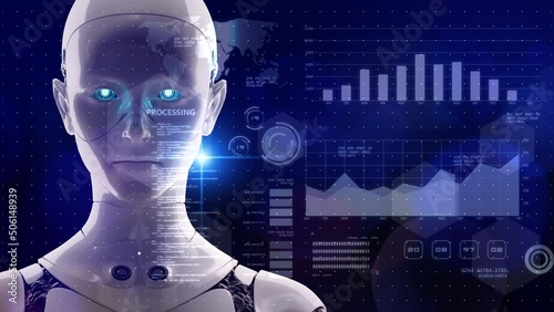 AI robot process automation RPA Document management system DMS for company digital transformation paperless workflow, security cloud digital technology. futuristic 3D robot