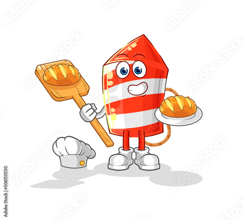 fireworks rocket baker with bread. cartoon mascot vector © dataimasu