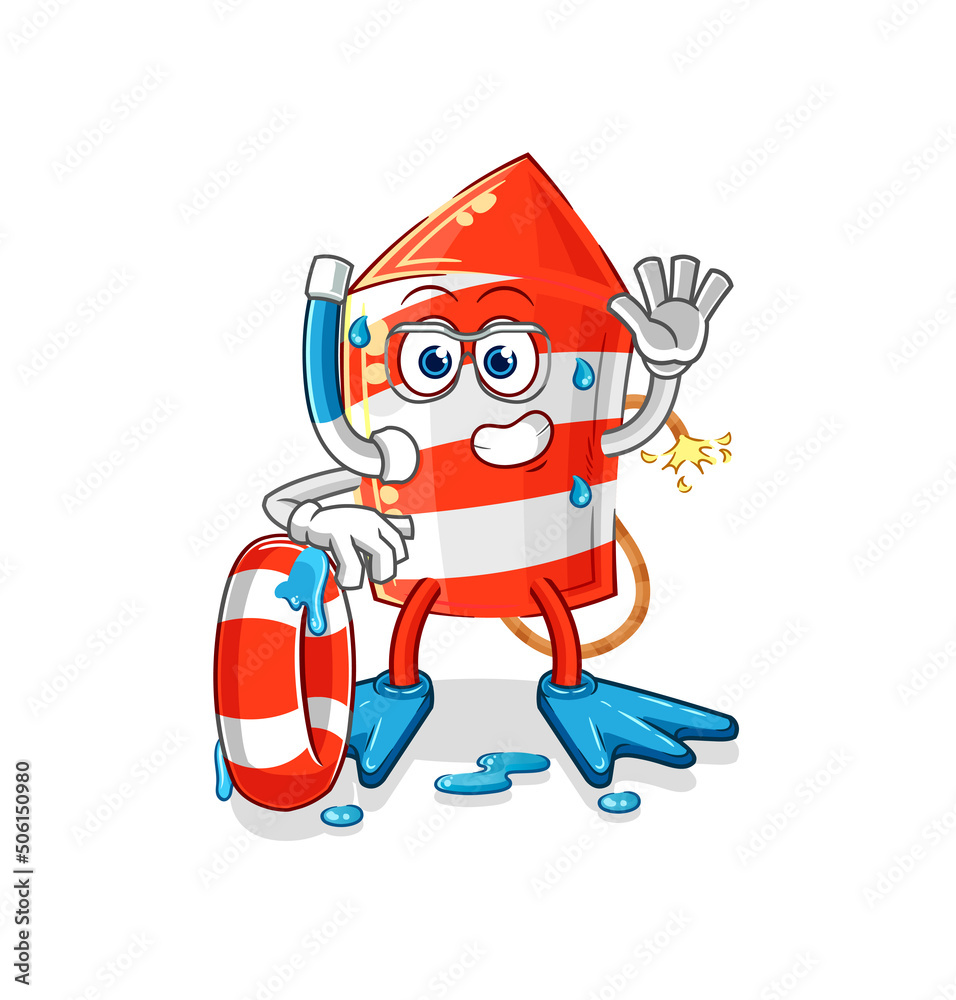fireworks rocket swimmer with buoy mascot. cartoon vector fireworks rocket swimmer with buoy mascot. cartoon vector
