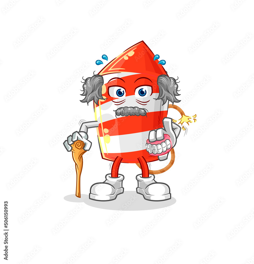 fireworks rocket white haired old man. character vector
