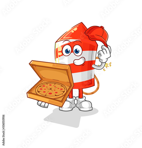 fireworks rocket pizza delivery boy vector. cartoon character
