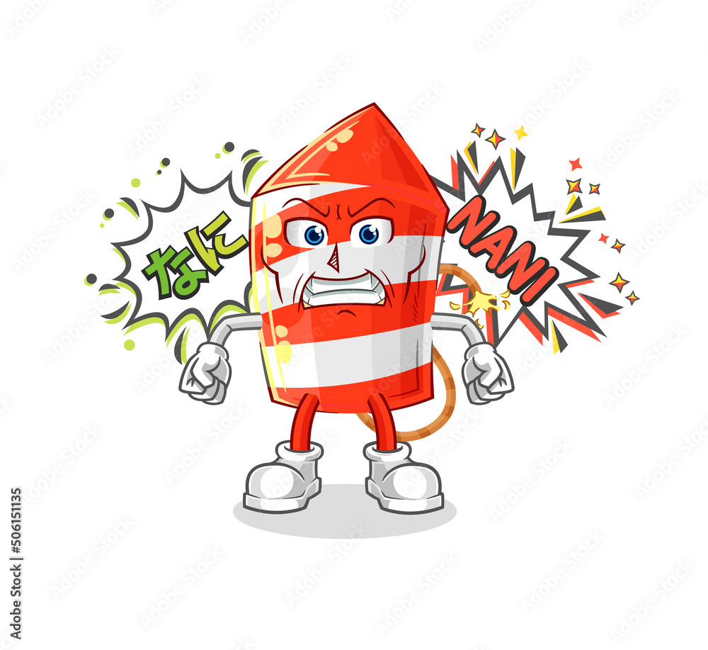 fireworks rocket anime angry vector. cartoon character