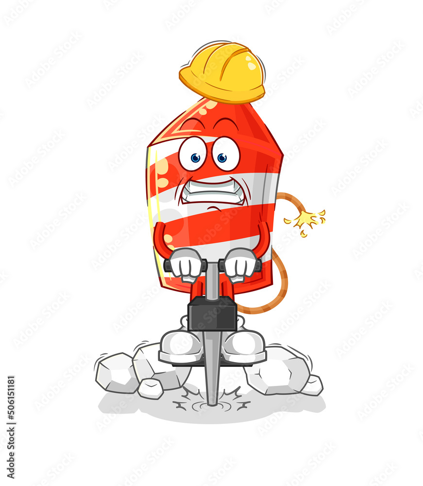 fireworks rocket drill the ground cartoon character vector